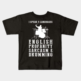 Beating the Humor Drum! Funny '4 Languages' Sarcasm Drumming Tee & Hoodie Kids T-Shirt